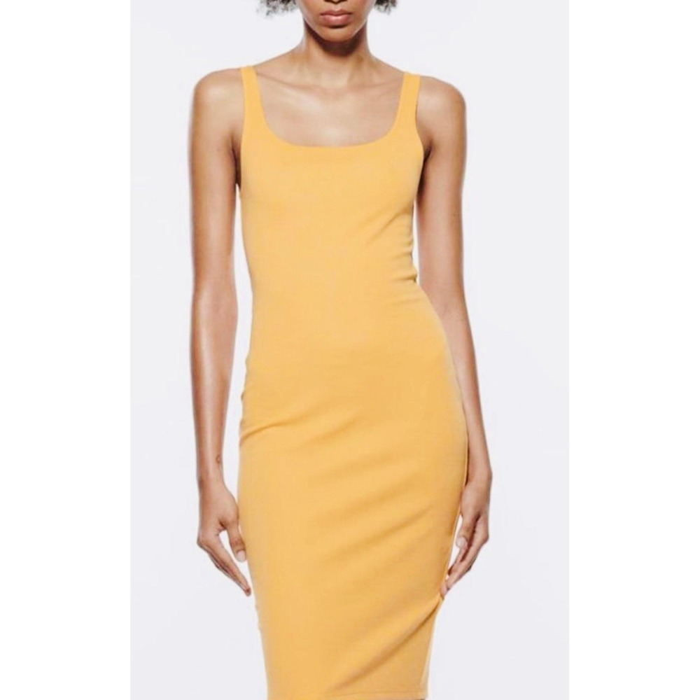 Zara Trafaluc Women's Bodycon Midi Tank Dress Orange Slit Sz M